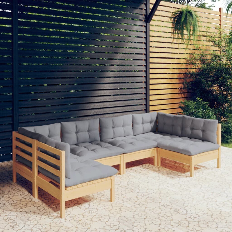 vidaXL 6-delige Loungeset met grijze kussens massief grenenhout afbeelding 1