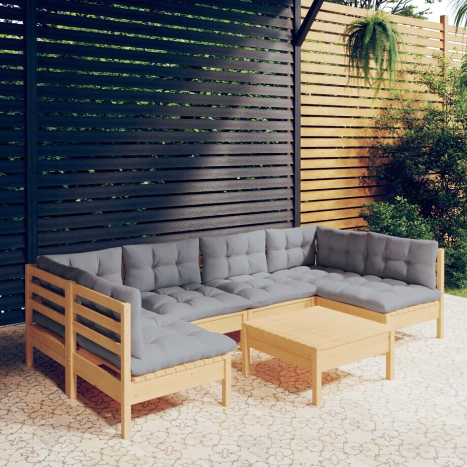 vidaXL 7-delige Loungeset met grijze kussens massief grenenhout vidaXL 7-delige Loungeset met grijze kussens massief grenenhout afbeelding 1