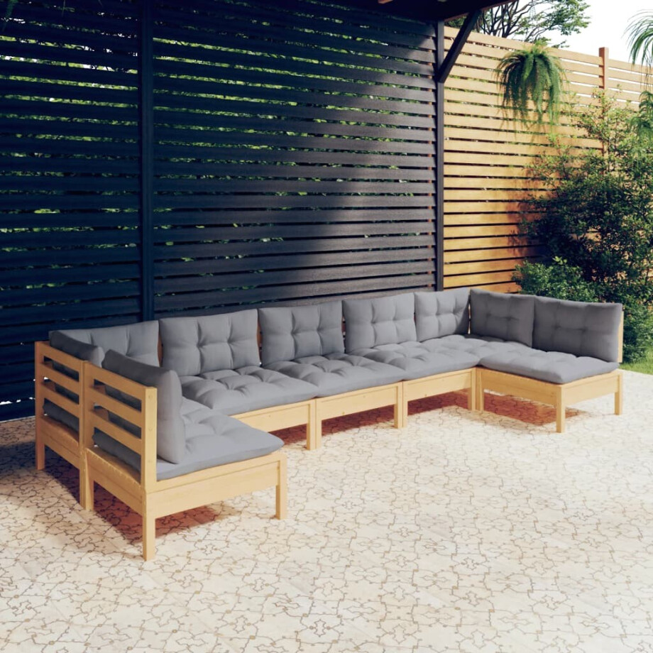 vidaXL 7-delige Loungeset met grijze kussens massief grenenhout vidaXL 7-delige Loungeset met grijze kussens massief grenenhout afbeelding 1