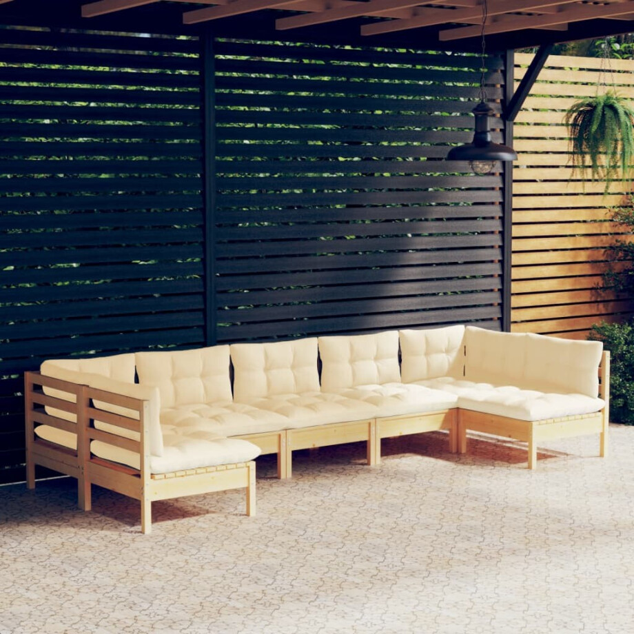 vidaXL 7-delige Loungeset met crèmekleurige kussens massief grenenhout afbeelding 1