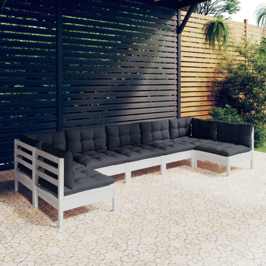 vidaXL 7-delige Loungeset met kussens massief grenenhout wit afbeelding 1