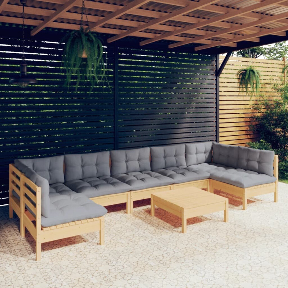 vidaXL 8-delige Loungeset met grijze kussens massief grenenhout afbeelding 1
