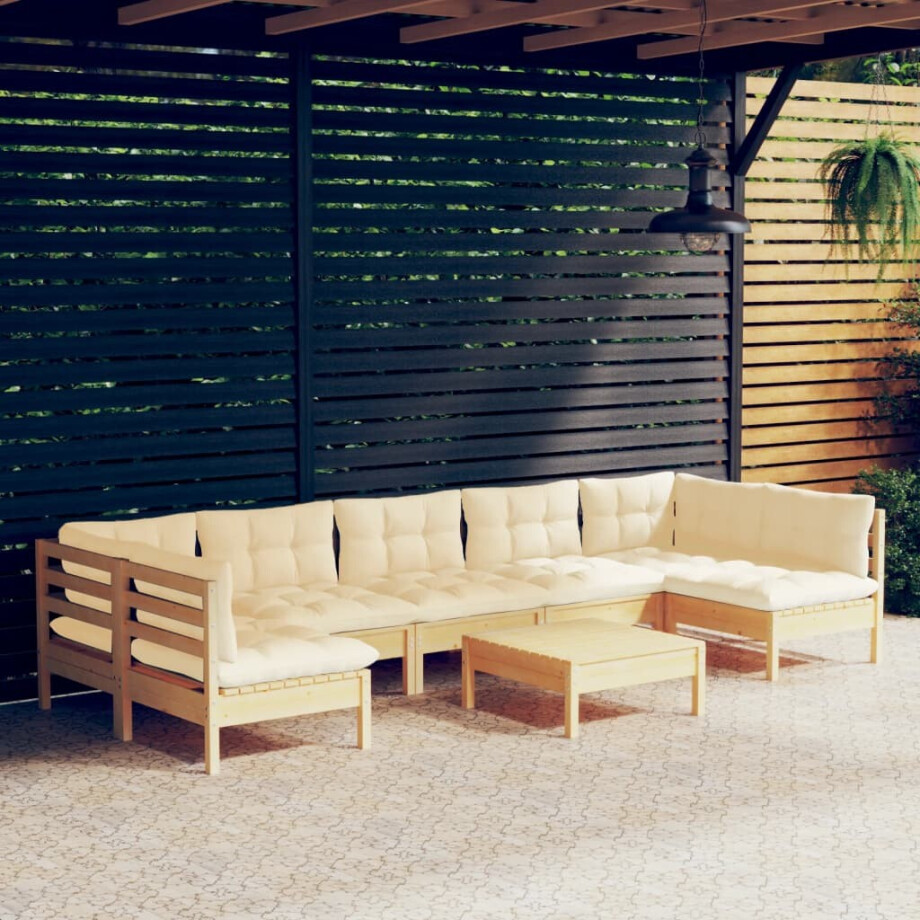 vidaXL 8-delige Loungeset met crèmekleurige kussens massief grenenhout afbeelding 1