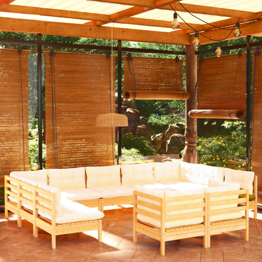 vidaXL 11-delige Loungeset met crèmekleurige kussens grenenhout afbeelding 1