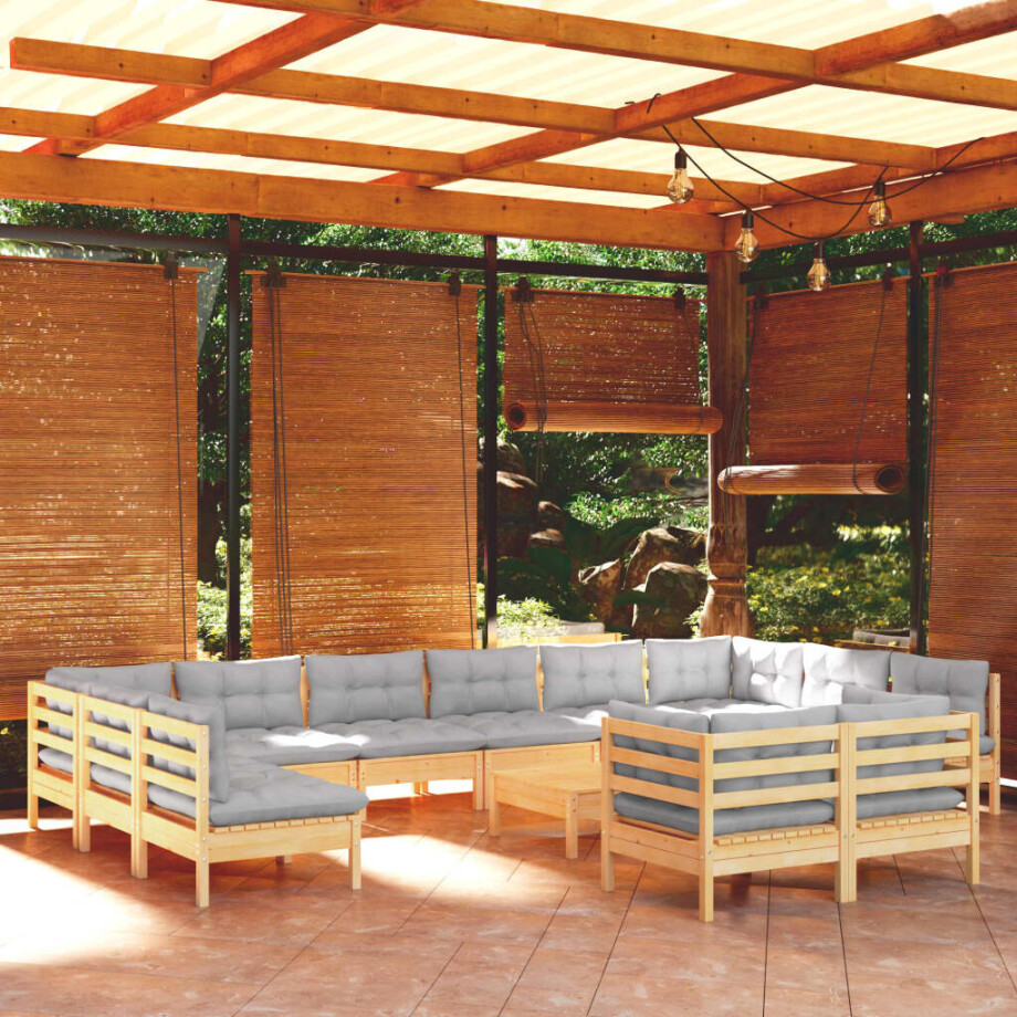 vidaXL 13-delige Loungeset met grijze kussens grenenhout vidaXL 13-delige Loungeset met grijze kussens grenenhout afbeelding 1