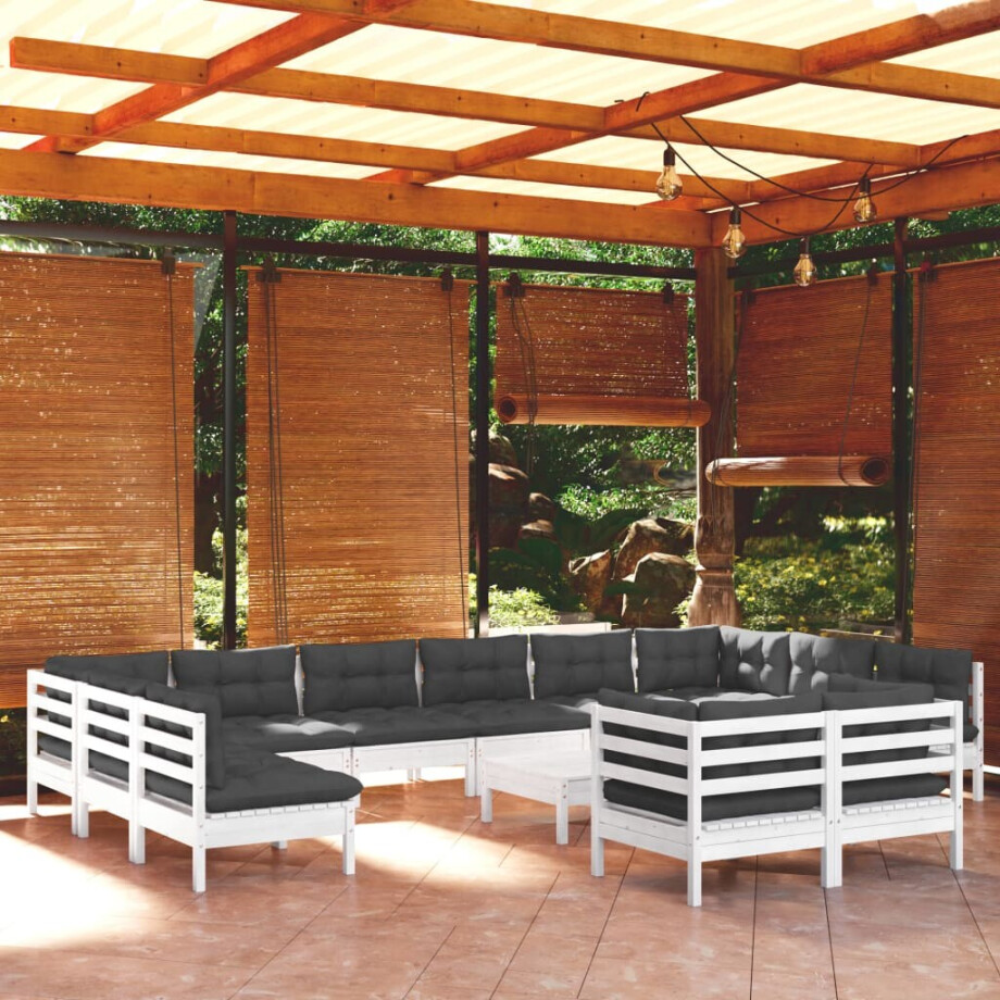 vidaXL 13-delige Loungeset met kussens grenenhout wit afbeelding 1