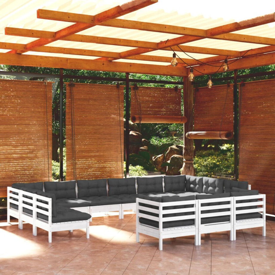 vidaXL 13-delige Loungeset met kussens grenenhout wit afbeelding 1