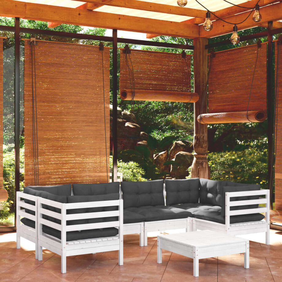 vidaXL 7-delige Loungeset met kussens grenenhout wit vidaXL 7-delige Loungeset met kussens grenenhout wit afbeelding 1