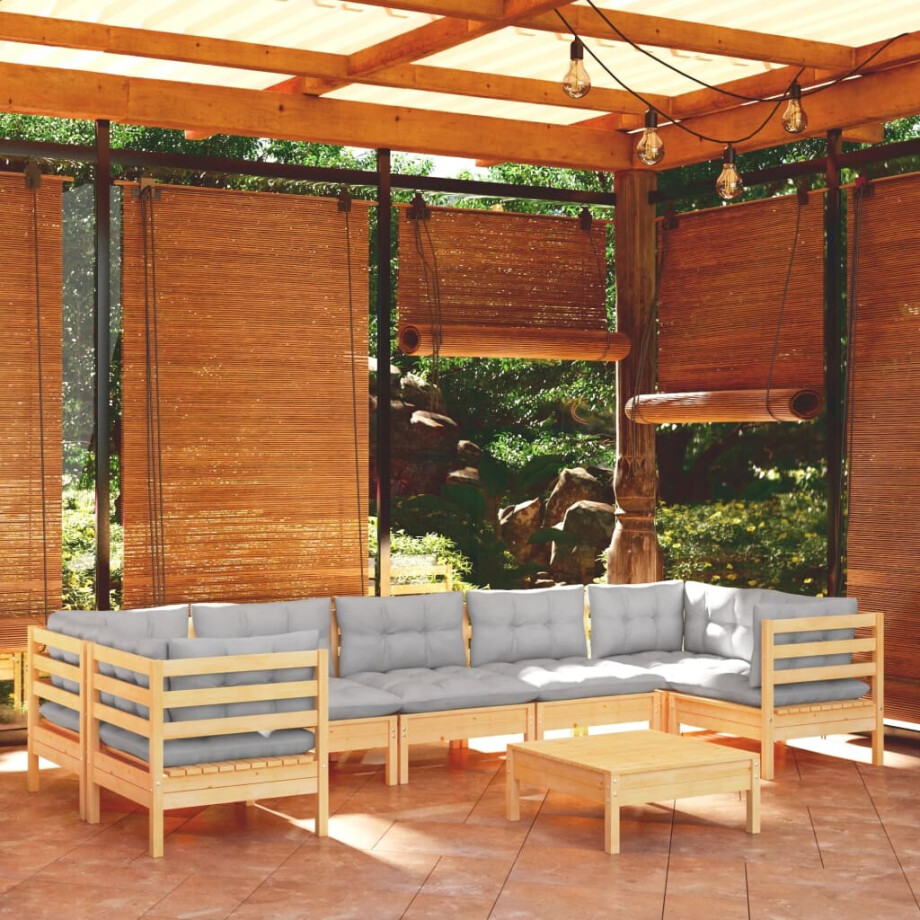 vidaXL 8-delige Loungeset met grijze kussens grenenhout afbeelding 1