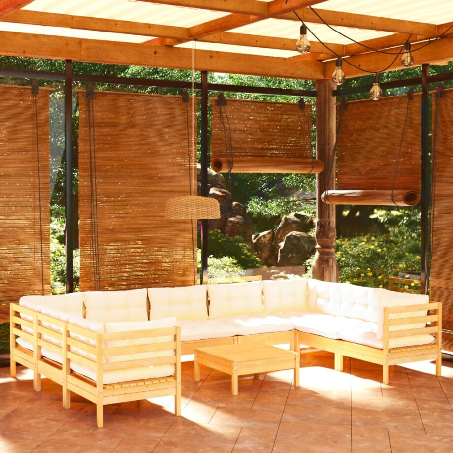 vidaXL 10-delige Loungeset met crèmekleurige kussens grenenhout afbeelding 1