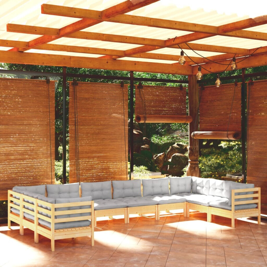 vidaXL 10-delige Loungeset met grijze kussens grenenhout afbeelding 1