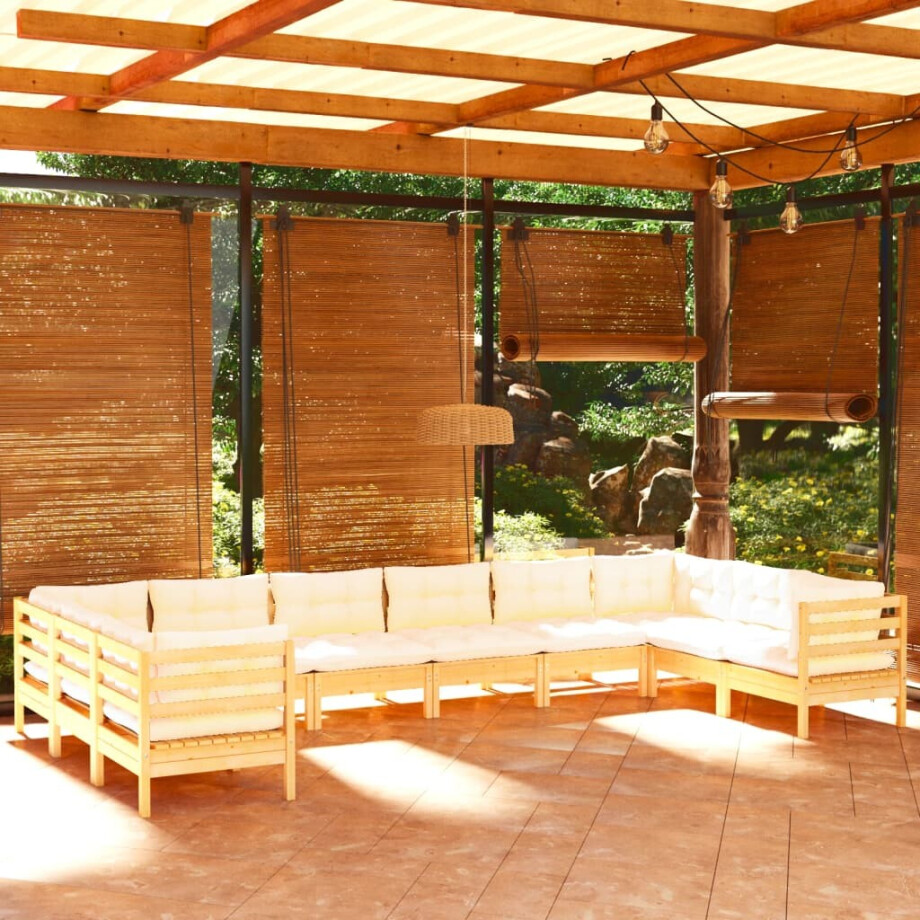 vidaXL 10-delige Loungeset met crèmekleurige kussens grenenhout afbeelding 1