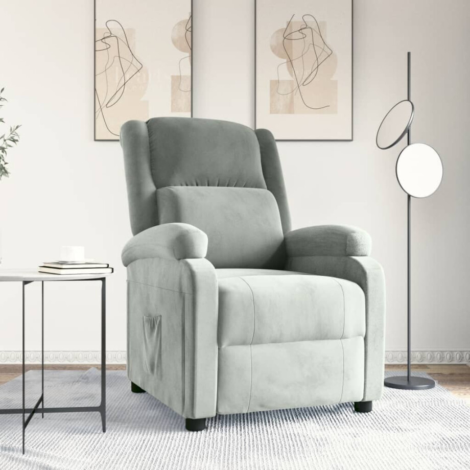 vidaXL Fauteuil verstelbaar fluweel lichtgrijs vidaXL Fauteuil verstelbaar fluweel lichtgrijs afbeelding 1