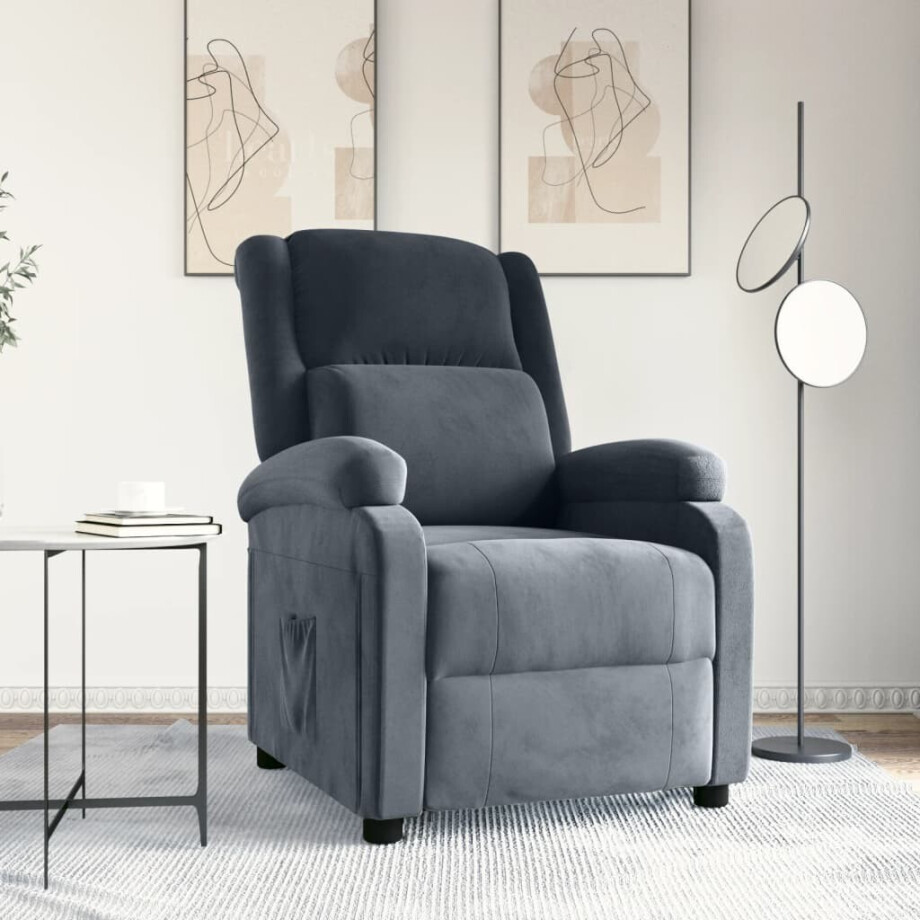 vidaXL Fauteuil verstelbaar fluweel donkergrijs vidaXL Fauteuil verstelbaar fluweel donkergrijs afbeelding 1