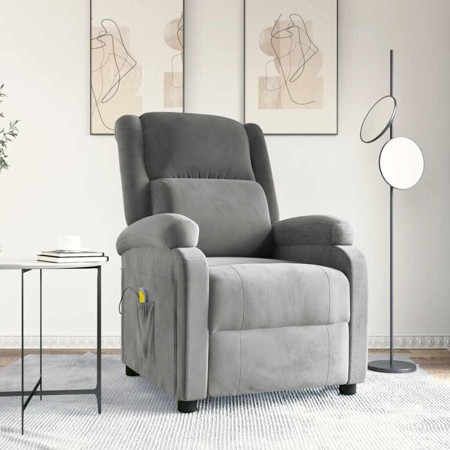 vidaXL Massagestoel fluweel lichtgrijs afbeelding 1