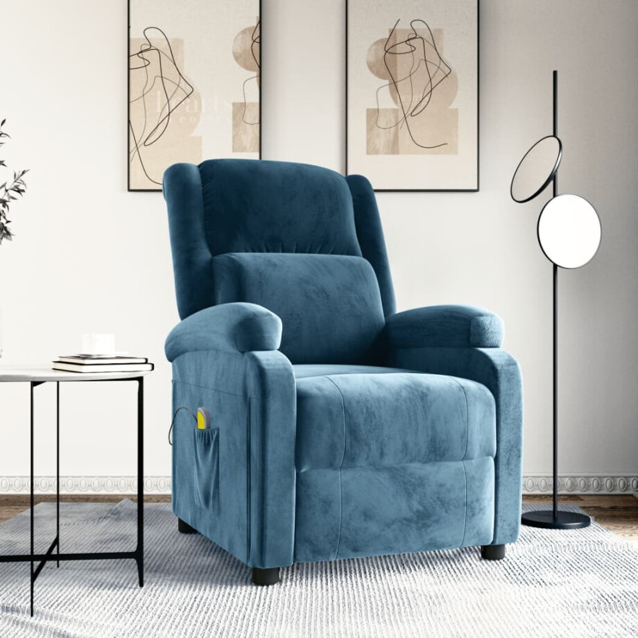 vidaXL Massagestoel fluweel blauw afbeelding 1