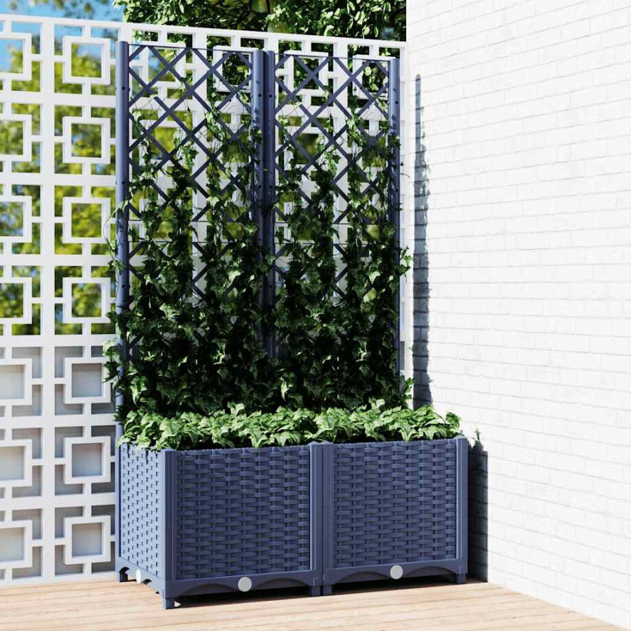 vidaXL Plantenbak met latwerk 80x40x136 cm polypropeen blauwgrijs vidaXL Plantenbak met latwerk 80x40x136 cm polypropeen blauwgrijs afbeelding 1
