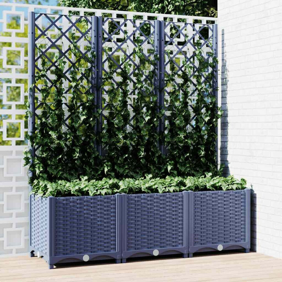 vidaXL Plantenbak met latwerk 120x40x136 cm polypropeen blauwgrijs vidaXL Plantenbak met latwerk 120x40x136 cm polypropeen blauwgrijs afbeelding 1