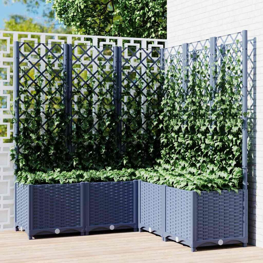 vidaXL Plantenbak met latwerk 120x120x136 cm polypropeen blauwgrijs afbeelding 1