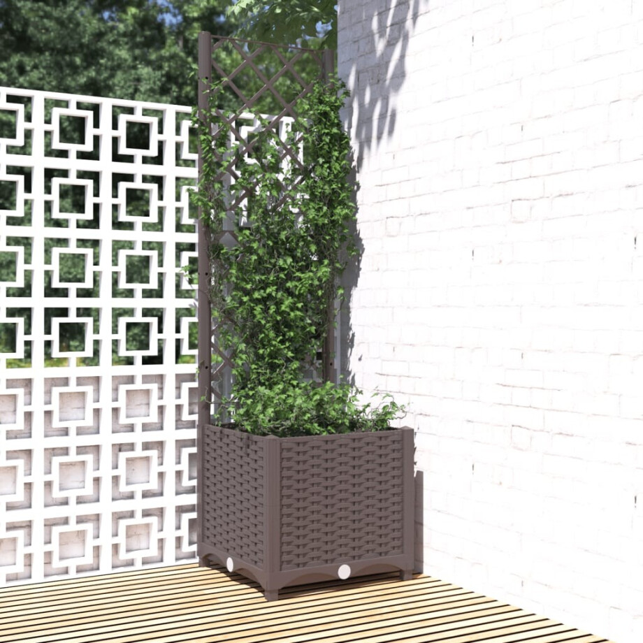 vidaXL Plantenbak met latwerk 40x40x136 cm polypropeen bruin afbeelding 1