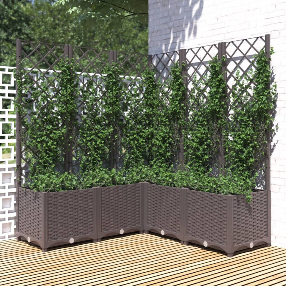 vidaXL Plantenbak met latwerk 120x120x136 cm polypropeen bruin afbeelding 1