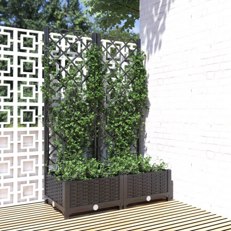 vidaXL Plantenbak met latwerk 80x40x121,5 cm polypropeen zwart afbeelding 1