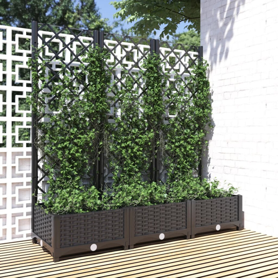 vidaXL Plantenbak met latwerk 120x40x121,5 cm polypropeen zwart afbeelding 1