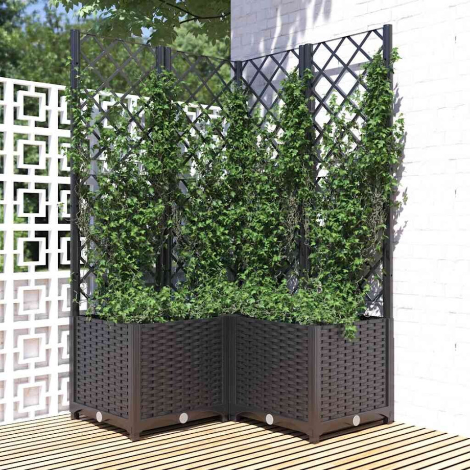 vidaXL Plantenbak met latwerk 80x80x136 cm polypropeen zwart afbeelding 1