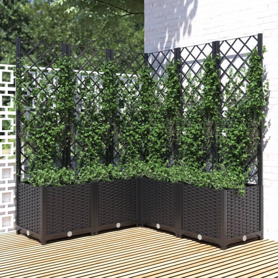 vidaXL Plantenbak met latwerk 120x120x136 cm polypropeen zwart afbeelding 1