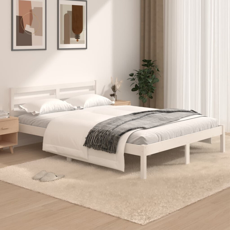 vidaXL Bedframe massief grenenhout wit 120x190 cm vidaXL Bedframe massief grenenhout wit 120x190 cm afbeelding 1