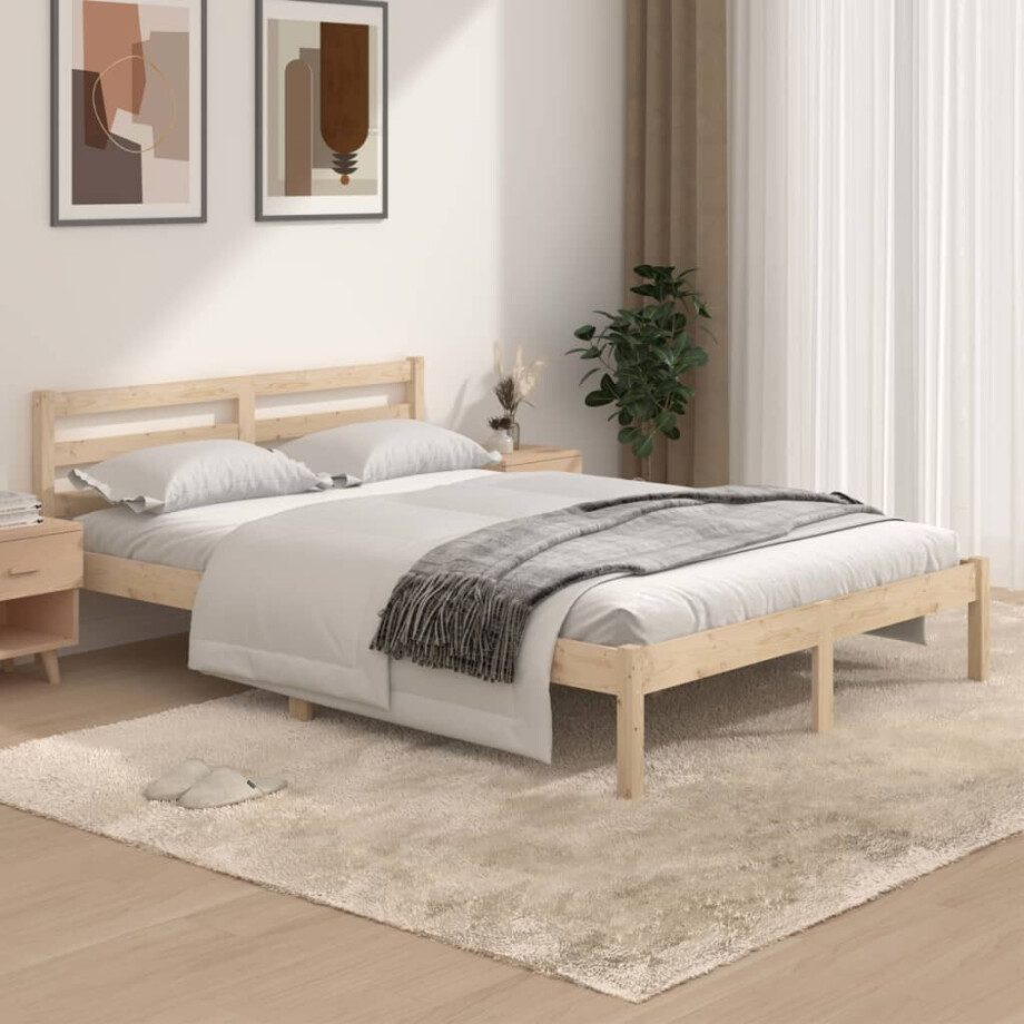 vidaXL Bedframe massief grenenhout 135x190 cm afbeelding 1
