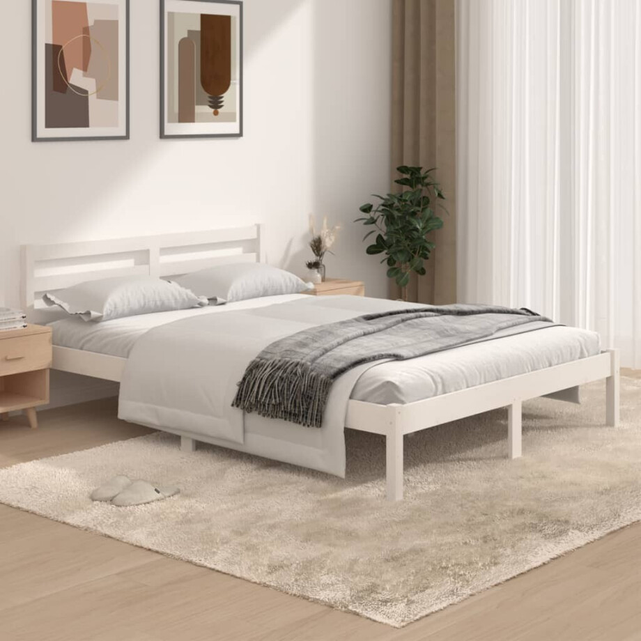 vidaXL Bedframe massief grenenhout wit 135x190 cm afbeelding 1