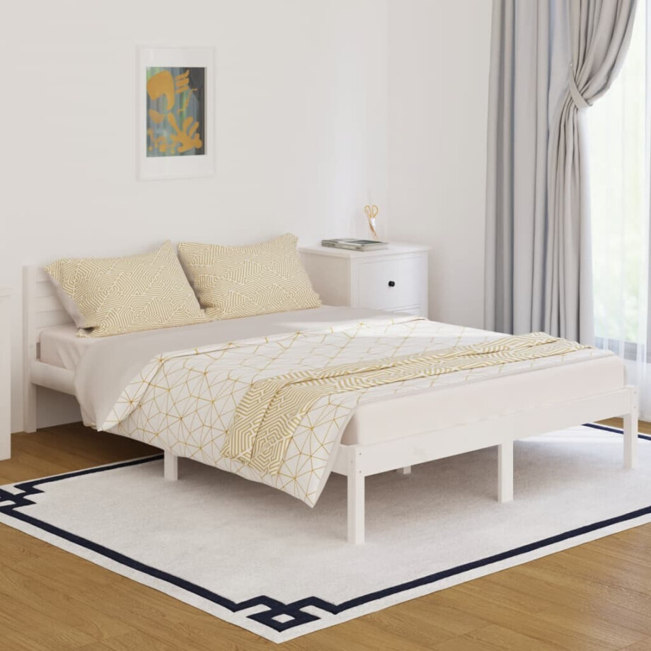 vidaXL Bedframe massief grenenhout wit 140x200 cm afbeelding 1