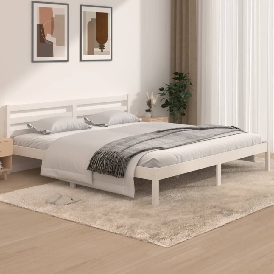 vidaXL Bedframe massief grenenhout 180x200 cm wit afbeelding 1