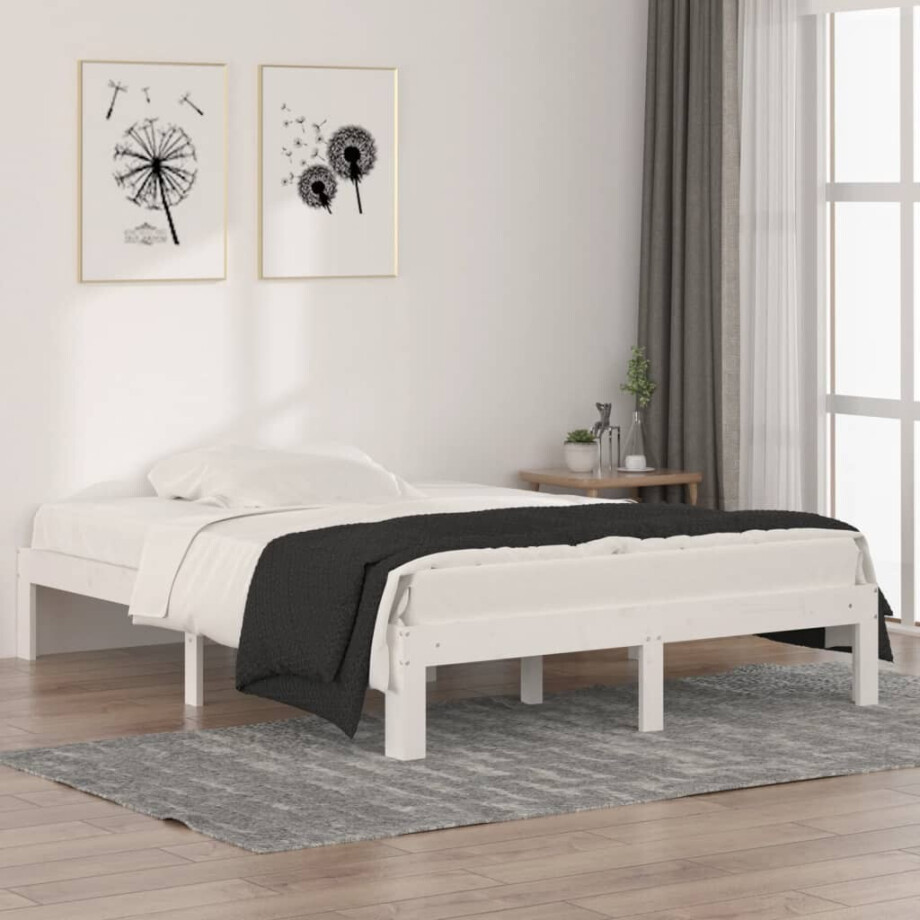 vidaXL Bedframe massief hout wit 135x190 cm afbeelding 1