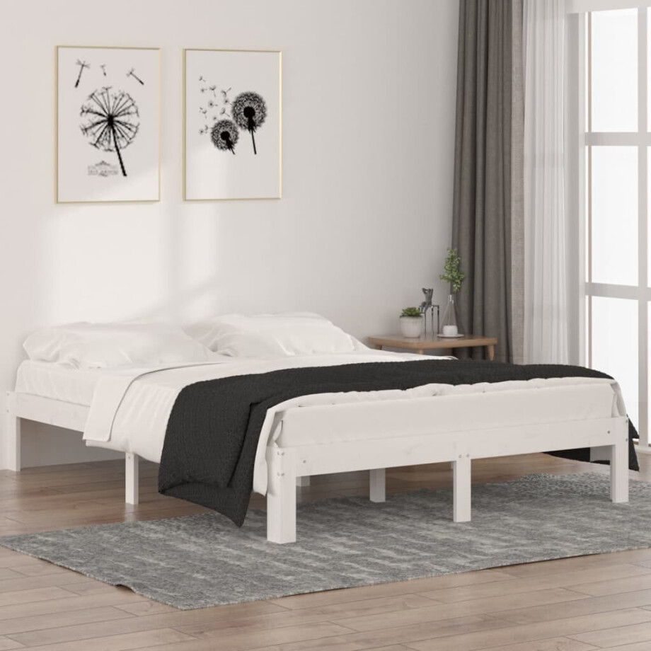 vidaXL Bedframe massief grenenhout wit 140x190 cm afbeelding 1