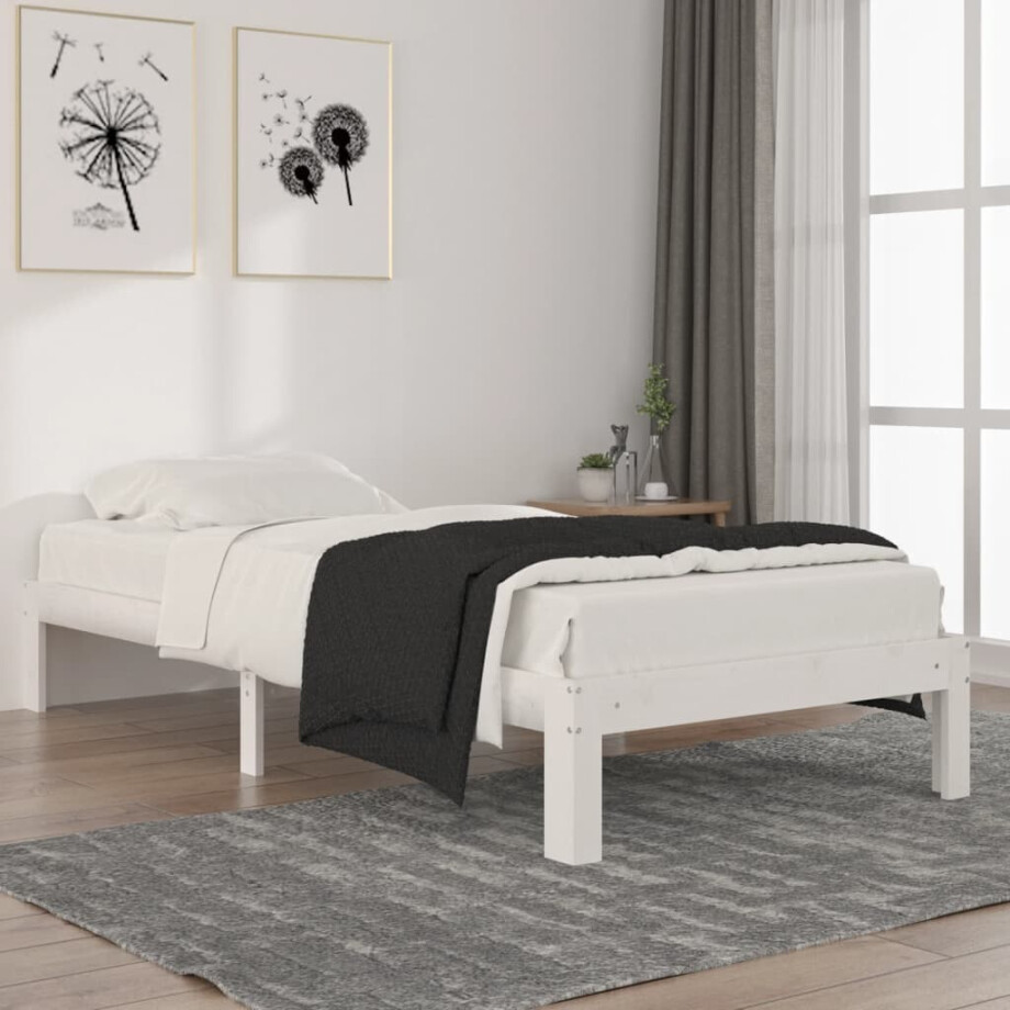vidaXL Bedframe massief grenenhout wit 90x200 cm vidaXL Bedframe massief grenenhout wit 90x200 cm afbeelding 1