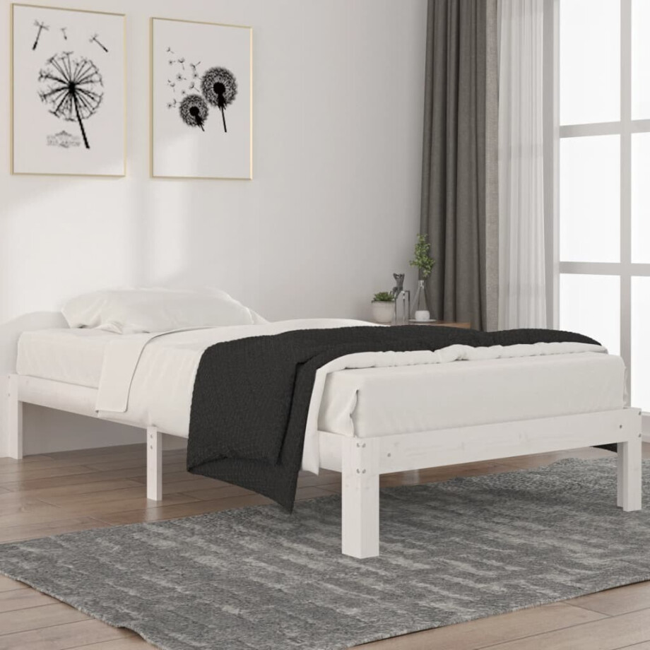 vidaXL Bedframe massief grenenhout wit 100x200 cm afbeelding 1
