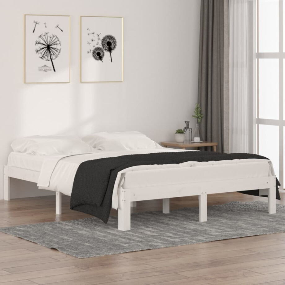 vidaXL Bedframe massief hout wit 150x200 cm afbeelding 1