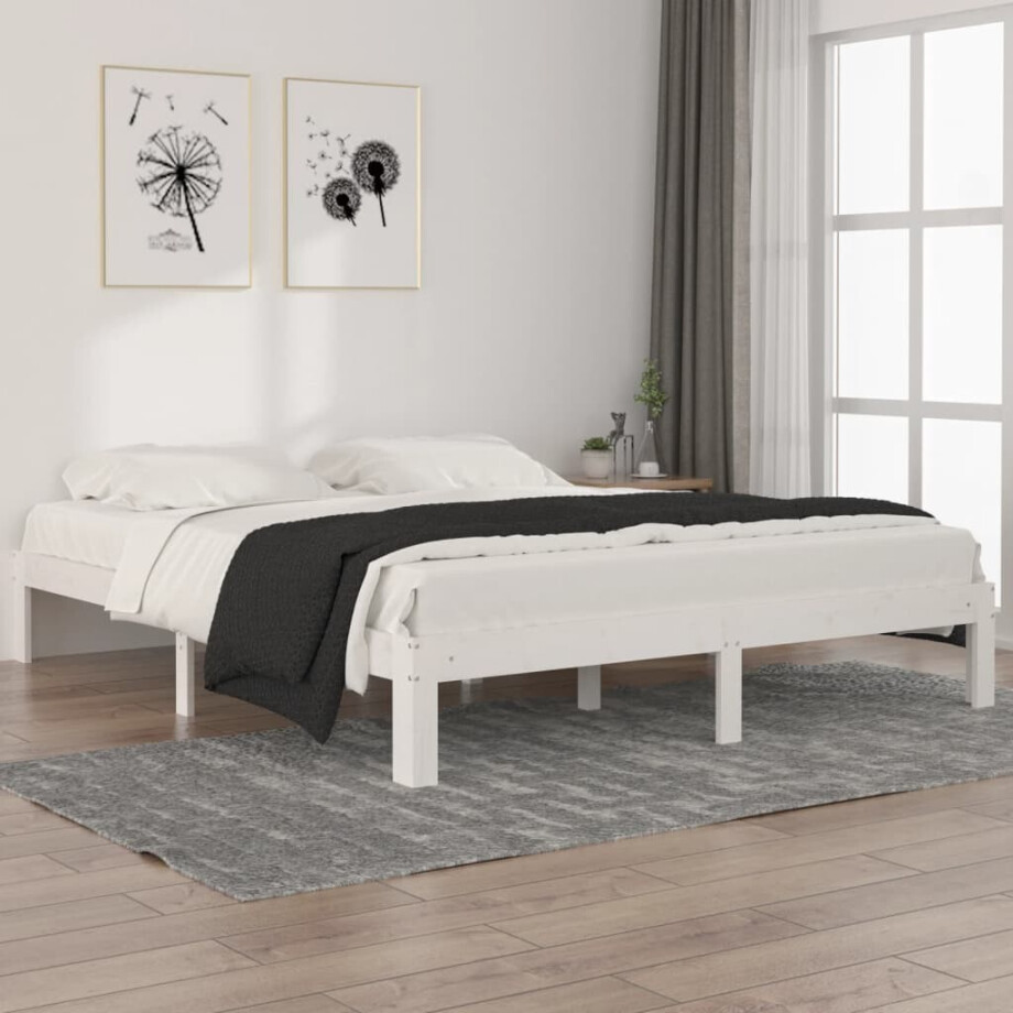 vidaXL Bedframe massief grenenhout wit 160x200 cm vidaXL Bedframe massief grenenhout wit 160x200 cm afbeelding 1