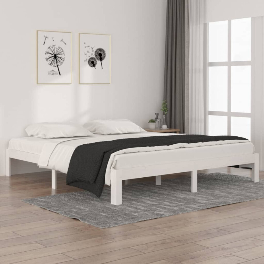 vidaXL Bedframe massief hout wit 180x200 cm afbeelding 1