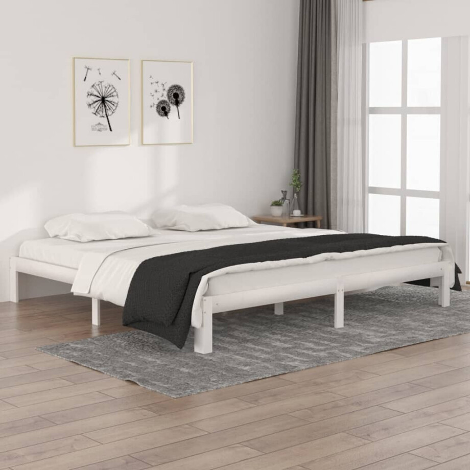 vidaXL Bedframe massief grenenhout wit 200x200 cm afbeelding 1