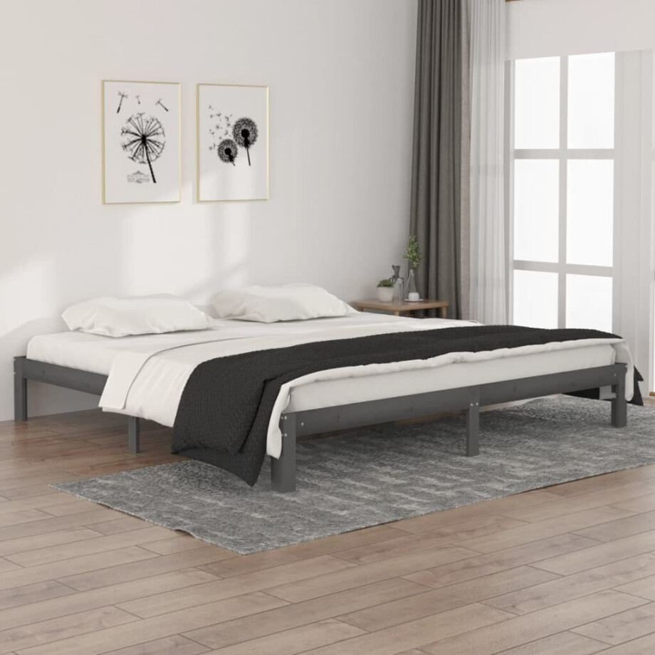 vidaXL Bedframe massief grenenhout grijs 200x200 cm afbeelding 1