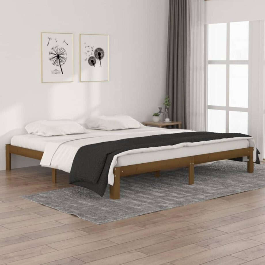 vidaXL Bedframe massief grenenhout honingbruin 200x200 cm afbeelding 1