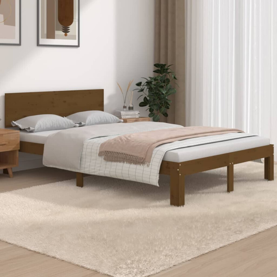 vidaXL Bedframe massief hout honingbruin 120x190 cm vidaXL Bedframe massief hout honingbruin 120x190 cm afbeelding 1