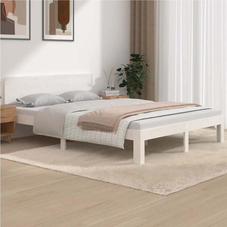vidaXL Bedframe massief grenenhout wit 140x190 cm afbeelding 1