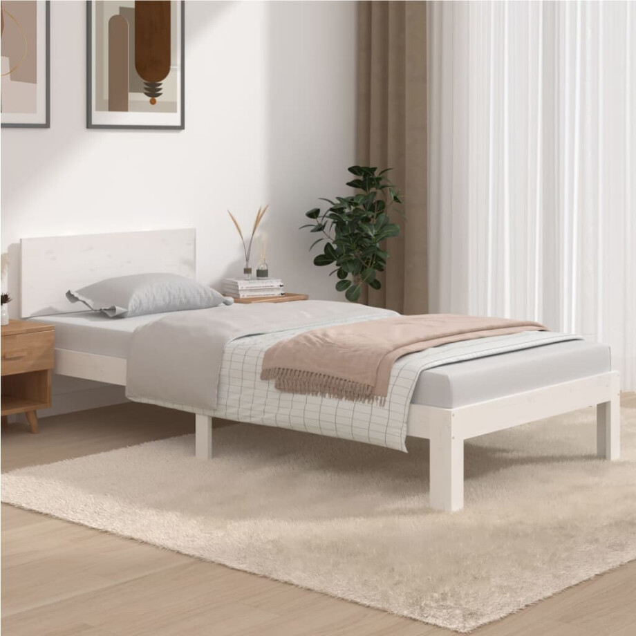 vidaXL Bedframe massief grenenhout wit 90x200 cm afbeelding 1