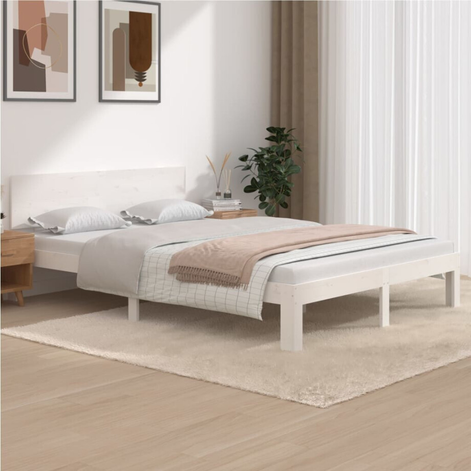 vidaXL Bedframe massief grenenhout wit 140x200 cm vidaXL Bedframe massief grenenhout wit 140x200 cm afbeelding 1