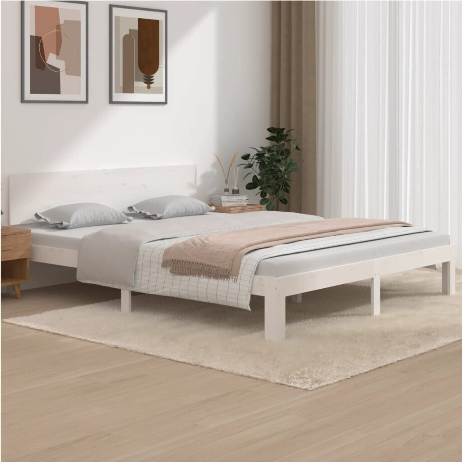 vidaXL Bedframe massief grenenhout wit 160x200 cm afbeelding 1