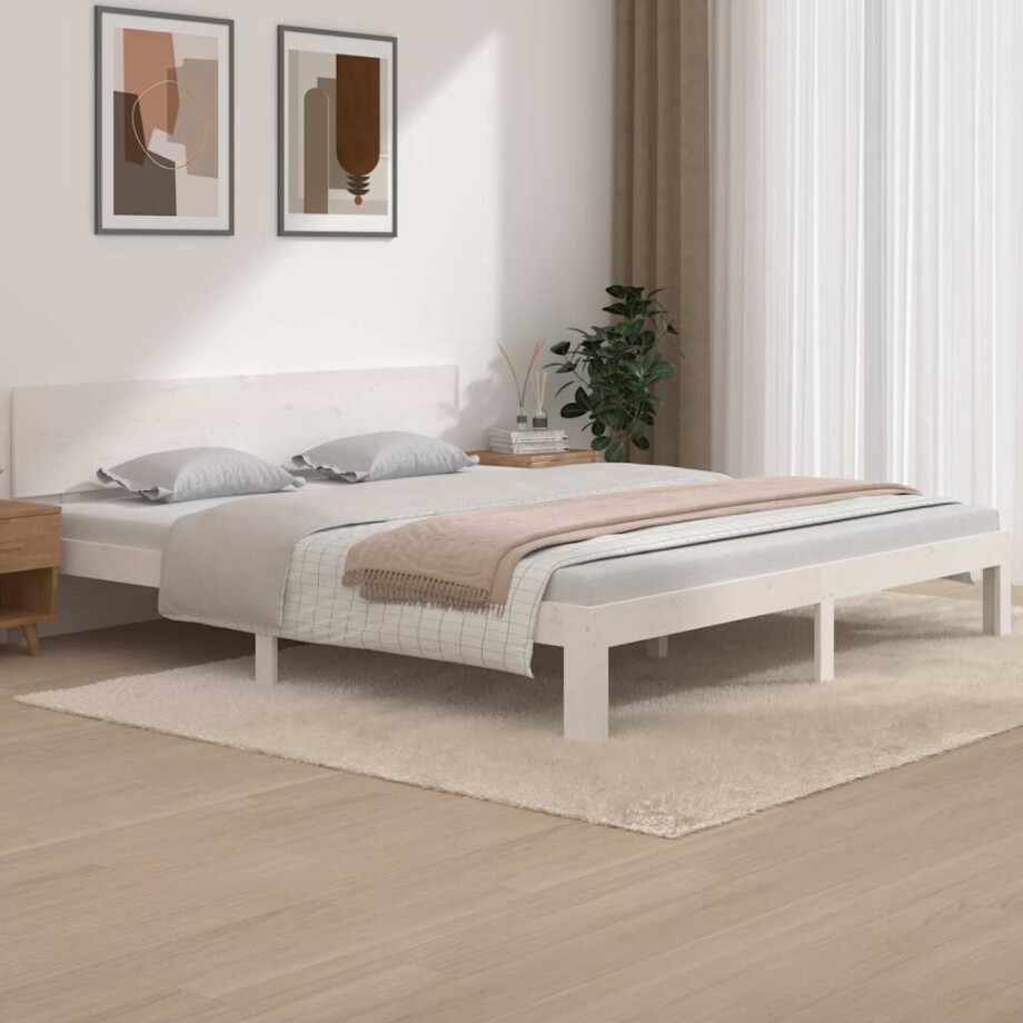 vidaXL Bedframe massief hout wit 180x200 cm afbeelding 1